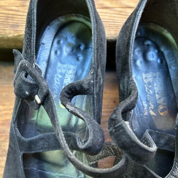 Black suede ballet cross straps, 2 inch heels - Picture 5 of 7